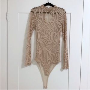 Nude long sleeve lace bodysuit